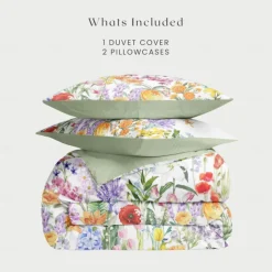 Flowers Duvet Cover 100% Cotton Full Size Bedding Set Bed Sets Quilt Cover Soft Lightweight Comforter Cover with 2 Pillowcases for All Season