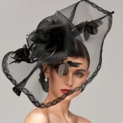 Flowers Feather Net Kentucky Derby Hat Fascinators Headpiece with Feather Floral 1PC Horse Race Ladies Day Melbourne Cup Headpiece dress to impress Race Day Dress 2025