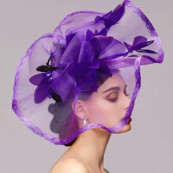 Flowers Feather Net Kentucky Derby Hat Fascinators Headpiece with Feather Floral 1PC Horse Race Ladies Day Melbourne Cup Headpiece dress to impress Race Day Dress 2025