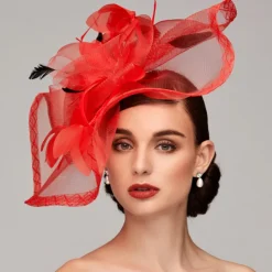 Flowers Feather Net Kentucky Derby Hat Fascinators Headpiece with Feather Floral 1PC Horse Race Ladies Day Melbourne Cup Headpiece dress to impress Race Day Dress 2025