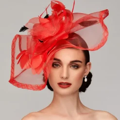 Flowers Feather Net Kentucky Derby Hat Fascinators Headpiece with Feather Floral 1PC Horse Race Ladies Day Melbourne Cup Headpiece dress to impress Race Day Dress 2025