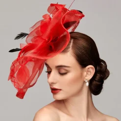 Flowers Feather Net Kentucky Derby Hat Fascinators Headpiece with Feather Floral 1PC Horse Race Ladies Day Melbourne Cup Headpiece dress to impress Race Day Dress 2025