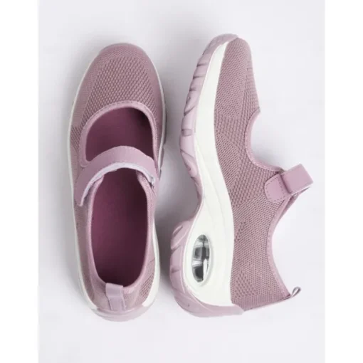 Flyknit Mesh Slip-On Sneakers for Women – Comfortable Velcro Strap Sport Shoes with Air Cushion Sole for Walking and Everyday Wear