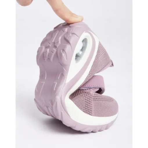 Flyknit Mesh Slip-On Sneakers for Women – Comfortable Velcro Strap Sport Shoes with Air Cushion Sole for Walking and Everyday Wear