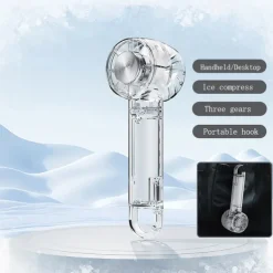 Foldable Desktop & Handheld Transparent Fan – 3-Speed Turbo Cooling, Quiet Operation, Retractable Hook, Portable Clear Design for Outdoor & Indoor Use