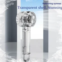 Foldable Desktop & Handheld Transparent Fan – 3-Speed Turbo Cooling, Quiet Operation, Retractable Hook, Portable Clear Design for Outdoor & Indoor Use