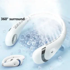 Foldable Hanging Neck Fan – Bladeless USB Rechargeable Mute Air Cooling Fan for Sport and Travel
