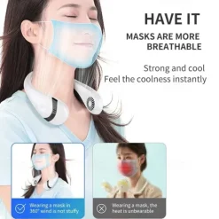 Foldable Hanging Neck Fan – Bladeless USB Rechargeable Mute Air Cooling Fan for Sport and Travel