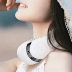 Foldable Hanging Neck Fan – Bladeless USB Rechargeable Mute Air Cooling Fan for Sport and Travel