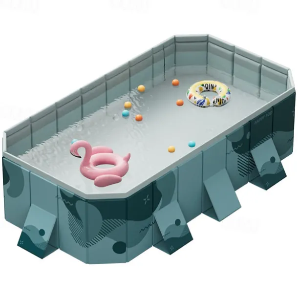 Foldable Inflatable Pool Durable Foldable Inflatable Swimming Pool - Rectangular Shape, PVC Material, Multiple Components - for Family Fun