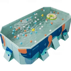 Foldable Inflatable Pool Durable Foldable Inflatable Swimming Pool - Rectangular Shape, PVC Material, Multiple Components - for Family Fun