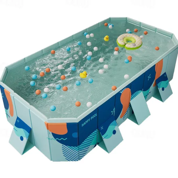 Foldable Inflatable Pool Durable Foldable Inflatable Swimming Pool - Rectangular Shape, PVC Material, Multiple Components - for Family Fun