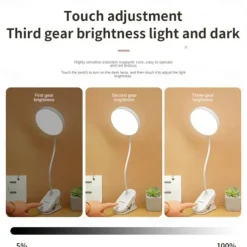 Foldable LED Desk Lamp, USB Rechargeable, 3 Modes Touch Dimming Clip-on Reading Light for Eye Protection