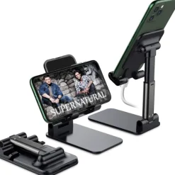 Foldable Mobile Phone Holder Stand Retractable Adjustable Phone Holder Cradle for iPhone 13 12 11 Pro Max X iPad and All Smartphones Adjustable Metal Desk Desktop Tablet Universal Cell Phone Holder