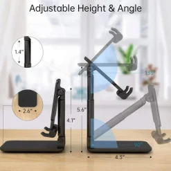 Foldable Mobile Phone Holder Stand Retractable Adjustable Phone Holder Cradle for iPhone 13 12 11 Pro Max X iPad and All Smartphones Adjustable Metal Desk Desktop Tablet Universal Cell Phone Holder