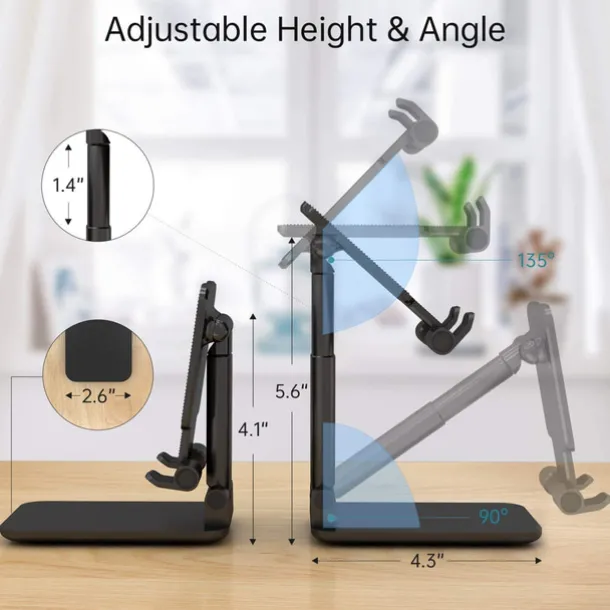 Foldable Mobile Phone Holder Stand Retractable Adjustable Phone Holder Cradle for iPhone 13 12 11 Pro Max X iPad and All Smartphones Adjustable Metal Desk Desktop Tablet Universal Cell Phone Holder