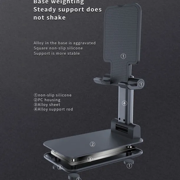 Foldable Mobile Phone Holder Stand Retractable Adjustable Phone Holder Cradle for iPhone 13 12 11 Pro Max X iPad and All Smartphones Adjustable Metal Desk Desktop Tablet Universal Cell Phone Holder