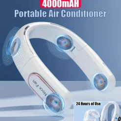 Foldable Neck Fan with 4000mAh Battery – USB Rechargeable Bladeless Cooling Fan with Quiet Operation for Outdoor Use