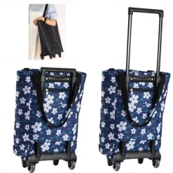 Folding Shopping Pull Cart Trolley Bag with Wheels Reusable Grocery Shopping Bags Eco Large Food Supermarket Vegetables Bags
