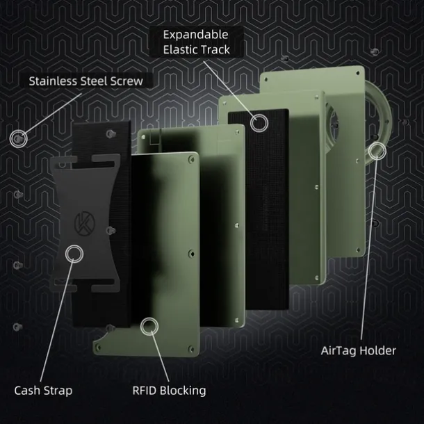 For AirTag Wallet for Men Minimalist Slim RFID Blocking Air Tag Holder Front Pocket Metal Wallet Card Holder with Cash Strap