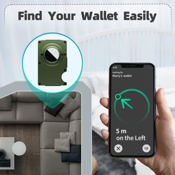 For AirTag Wallet for Men Minimalist Slim RFID Blocking Air Tag Holder Front Pocket Metal Wallet Card Holder with Cash Strap