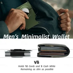 For AirTag Wallet for Men Minimalist Slim RFID Blocking Air Tag Holder Front Pocket Metal Wallet Card Holder with Cash Strap