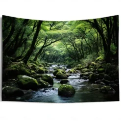 Forest River Hanging Tapestry Wall Art Large Tapestry Mural Decor Photograph Backdrop Blanket Curtain Home Bedroom Living Room Decoration