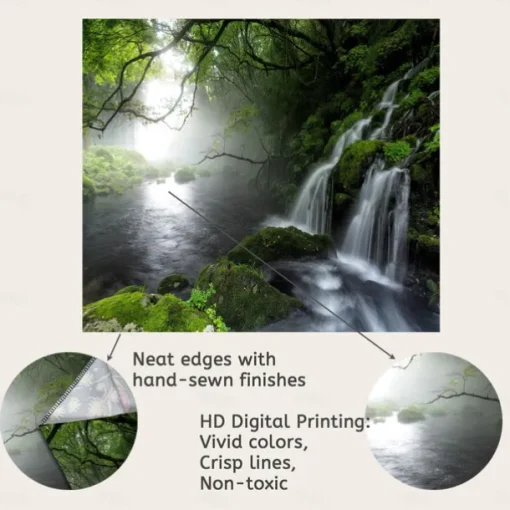 Forest Waterfall Landscape Hanging Tapestry Wall Art Large Tapestry Mural Decor Photograph Backdrop Blanket Curtain Home Bedroom Living Room Decoration