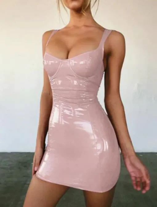 FormalLeather Homecoming Party Wear Club Dress Low Cut Sleeveless Short / Mini Bodycon Dress Spandex with Sleek dress to impress