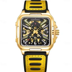 Forsining Casual Skeleton Hollow Automatic Watch 3D Montre Homme Mens Wristwatches Luminous Military Watches