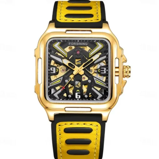 Forsining Casual Skeleton Hollow Automatic Watch 3D Montre Homme Mens Wristwatches Luminous Military Watches