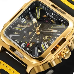 Forsining Casual Skeleton Hollow Automatic Watch 3D Montre Homme Mens Wristwatches Luminous Military Watches