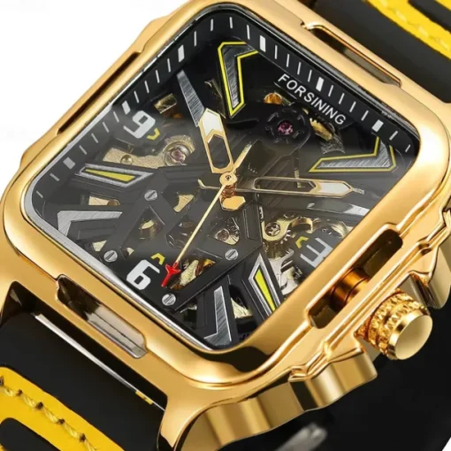 Forsining Casual Skeleton Hollow Automatic Watch 3D Montre Homme Mens Wristwatches Luminous Military Watches