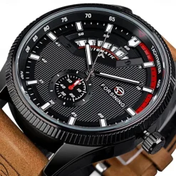 FORSINING Men Mechanical Watch Outdoor Sports Fashion Wristwatch Automatic Self-winding Luminous Calendar Waterproof Leather Watch