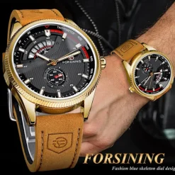 FORSINING Men Mechanical Watch Outdoor Sports Fashion Wristwatch Automatic Self-winding Luminous Calendar Waterproof Leather Watch