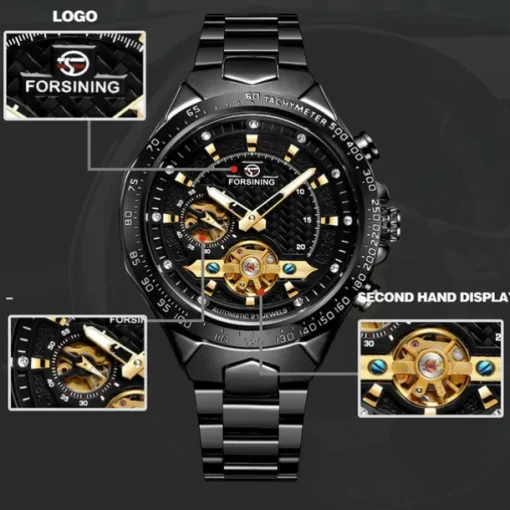 FORSINING Men Mechanical Watch Outdoor Sports Fashion Wristwatch Automatic Self-winding Luminous Waterproof Decoration Steel Watch