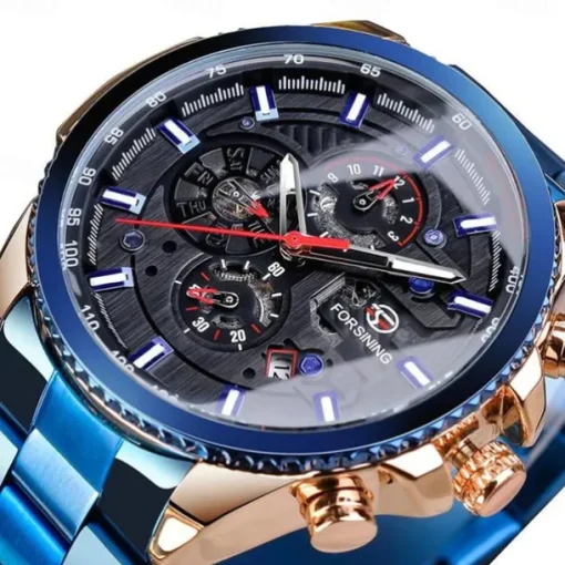 Forsining Men Mechanical Watch Top Brand Luxury Military Sport Wristwatch Three Dials Calendar Luminous Automatic Self-winding Waterproof Mechanical Stainless Steel Watch Male Clock