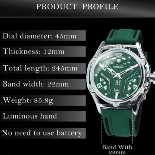 FORSINING Men Mechanical Watch Fashion Casual Wristwatch Automatic Self-winding Calendar Waterproof Decoration Silicone Gel Watch