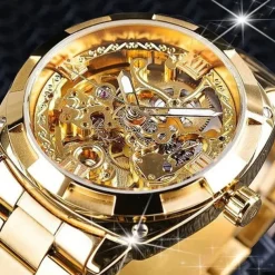 FORSINING Men Mechanical Watch Luxury Large Dial Fashion Business Hollow Skeleton Automatic Self-winding Luminous Waterproof Stainless Steel Watch