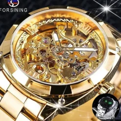 FORSINING Men Mechanical Watch Luxury Large Dial Fashion Business Hollow Skeleton Automatic Self-winding Luminous Waterproof Stainless Steel Watch