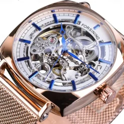 FORSINING Men Mechanical Watch Large Dial Fashion Business Wristwatch Hollow Skeleton Automatic Self-winding Luminous Waterproof Alloy Leather Watch
