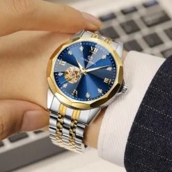 FORSINING Men Mechanical Watch Luxury Large Dial Fashion Business Hollow Skeleton Automatic Self-winding Luminous Waterproof Steel Watch