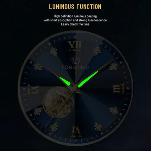 FORSINING Men Mechanical Watch Luxury Large Dial Fashion Business Hollow Skeleton Automatic Self-winding Luminous Waterproof Steel Watch