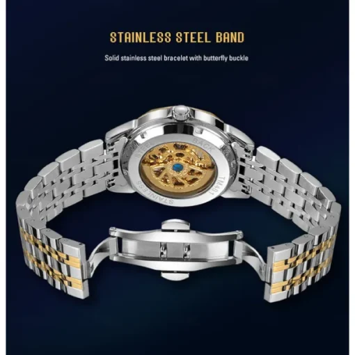 FORSINING Men Mechanical Watch Luxury Large Dial Fashion Business Hollow Skeleton Automatic Self-winding Luminous Waterproof Steel Watch