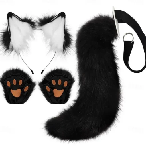 Fox Tail Clip Cat Ears Wolf Paws Gloves Cosplay Costume Carnival Fancy Party Costume Accessories
