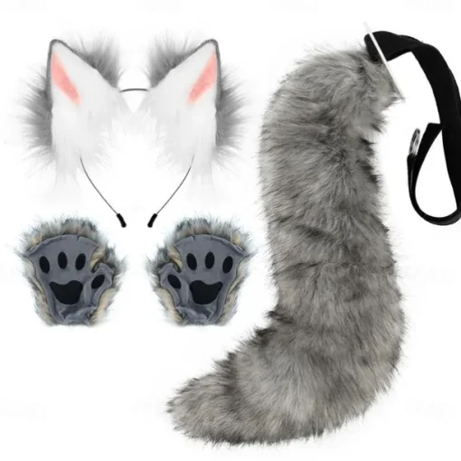 Fox Tail Clip Cat Ears Wolf Paws Gloves Cosplay Costume Carnival Fancy Party Costume Accessories