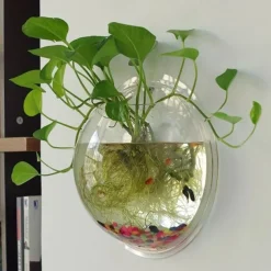 Free Punching Hydroponics Planter, Home Decoration Pot Wall Hanging Mount Bubble Aquarium Bowl Fish Tank Aquarium Home Minipot (Without Plant) Wedding Decoration