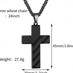 Freedom Cross Pendant, Easter Gift for Him Stainless Steel American Flag Necklace, Engraved Inspirational Quote, Patriotic Christian Jewelry, 24