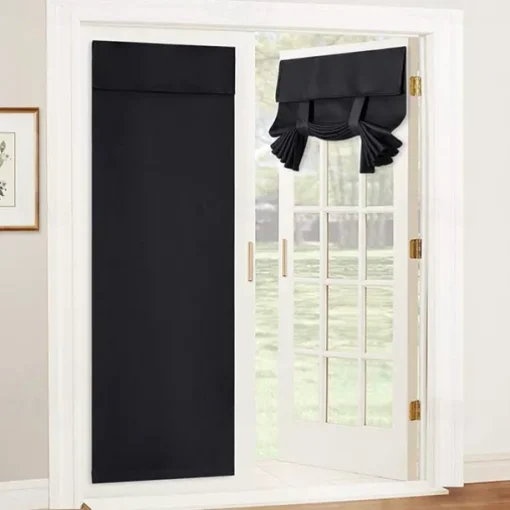 French Door Curtain No Punch Tape Top Blackout Door Curtain Pencil Pleat Light Filtering Functional Curtains for Office and Home 26X68inch(66X173CM)