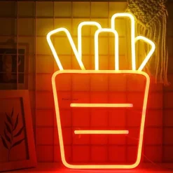 French Fries Neon Sign LED Light, Acrylic Neon Wall Art Decor 16.5x12" for Kitchen, Restaurant, Party & Food Cart